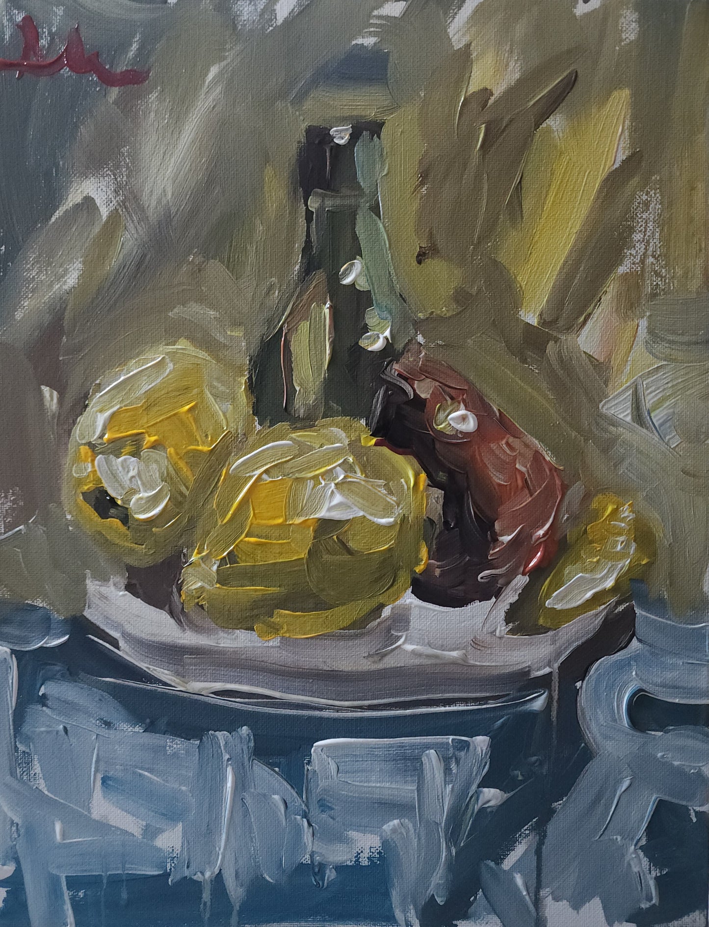 Bottle and Fruit 11x14 inch CANVAS