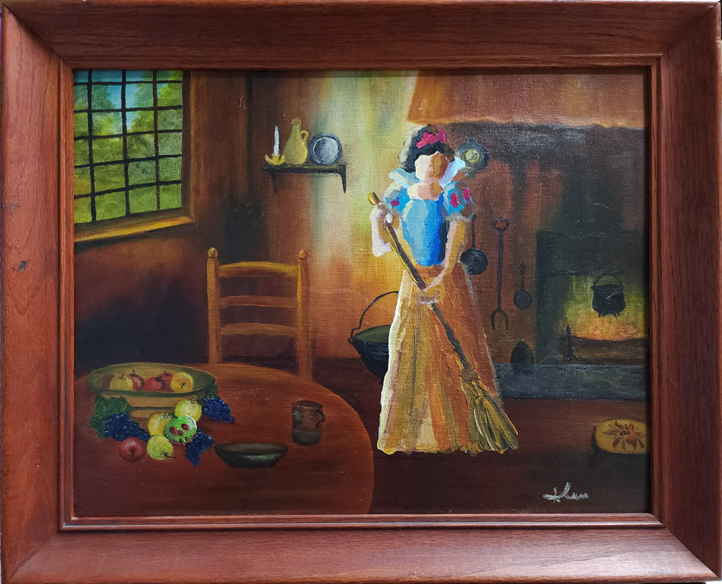 Cabin in The Woods - Lost Art (Thrift Shop Painting) 18x24 inch CANVAS With FRAME