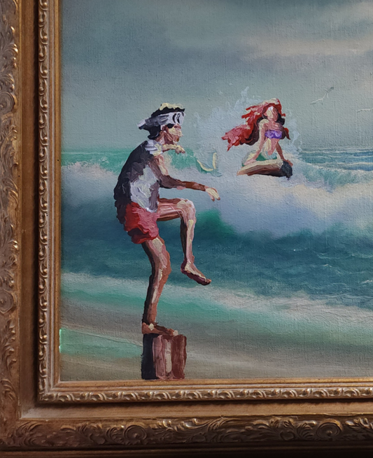 The Little Karate Kid - Lost Art (Thrift Shop Painting) 20x26 inch CANVAS With FRAME