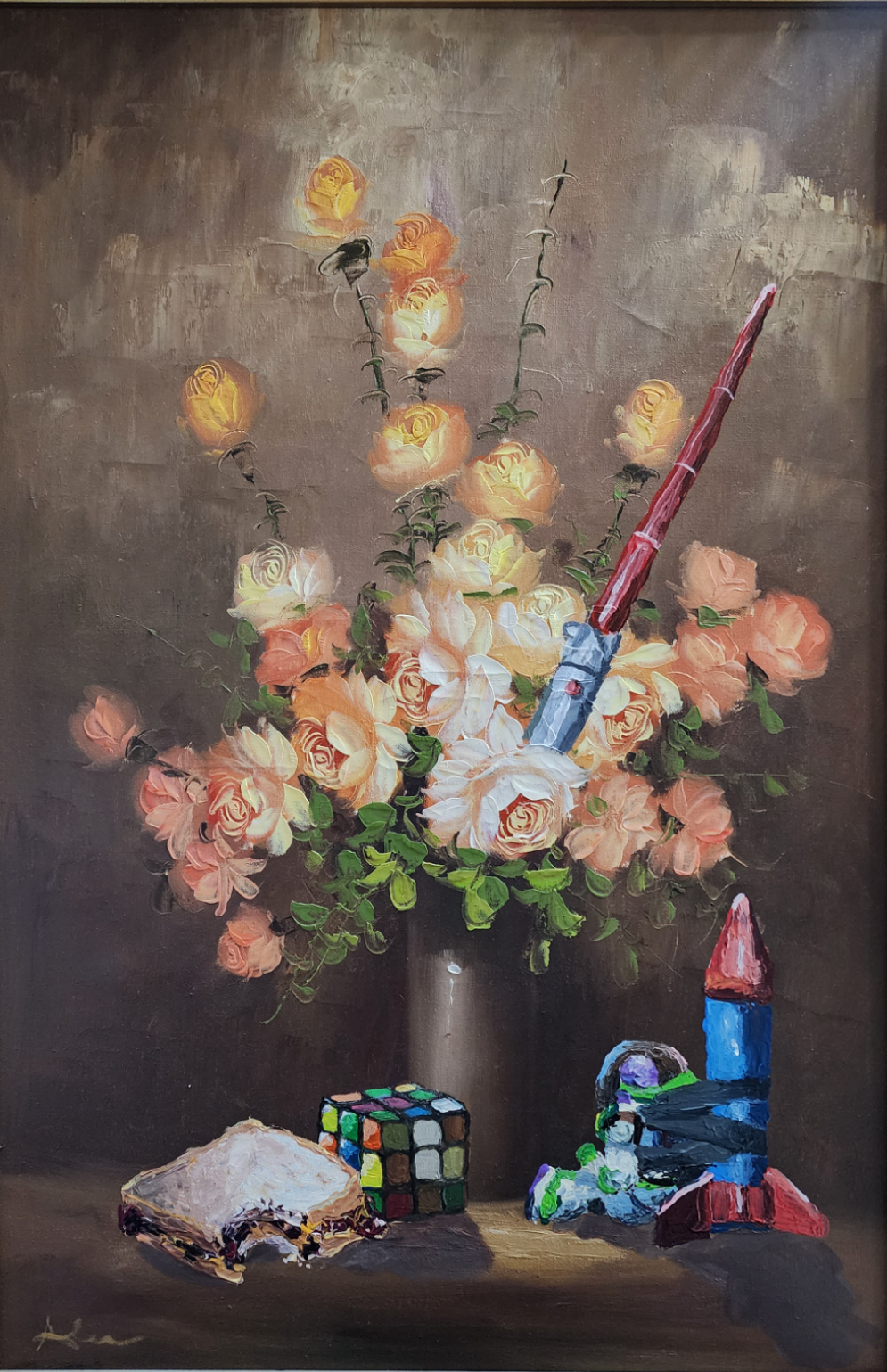 Bouquet Of Nostalgia - Lost Art (Thrift Shop Painting) 28x36 inch CANVAS With FRAME