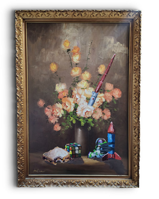 Bouquet Of Nostalgia - Lost Art (Thrift Shop Painting) 28x36 inch CANVAS With FRAME